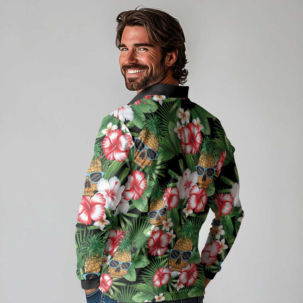 Pineapple Skull Aloha Hawaii Long Sleeve Polo Shirt Summer Vibes Tropical Seamless Pattern - Wonder Print Shop