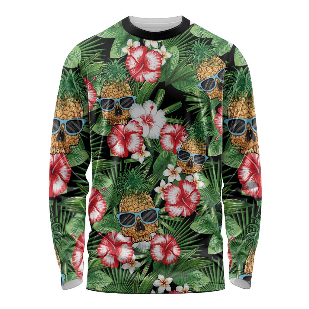 Pineapple Skull Aloha Hawaii Long Sleeve Shirt Summer Vibes Tropical Seamless Pattern - Wonder Print Shop