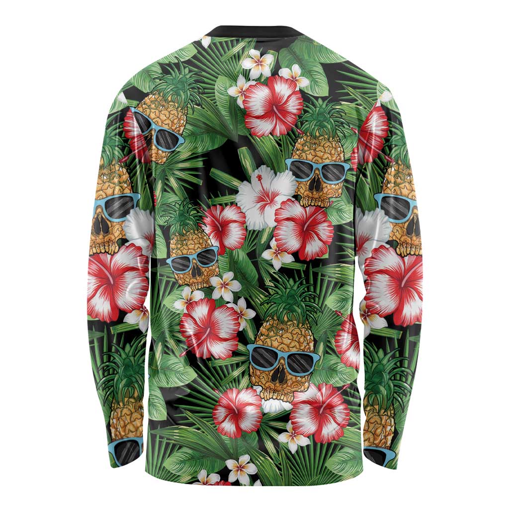 Pineapple Skull Aloha Hawaii Long Sleeve Shirt Summer Vibes Tropical Seamless Pattern - Wonder Print Shop