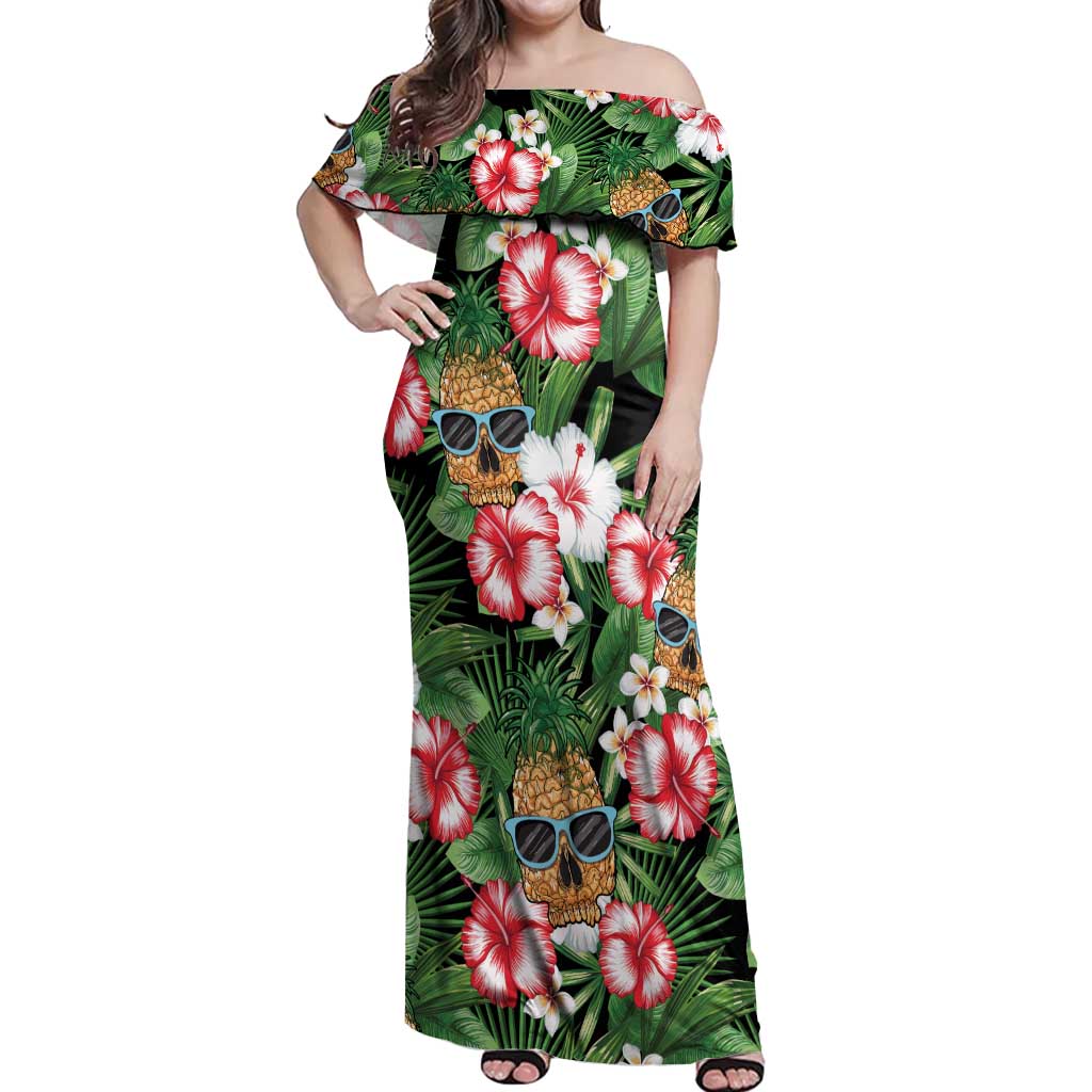 Pineapple Skull Aloha Hawaii Off Shoulder Maxi Dress Summer Vibes Tropical Seamless Pattern - Wonder Print Shop