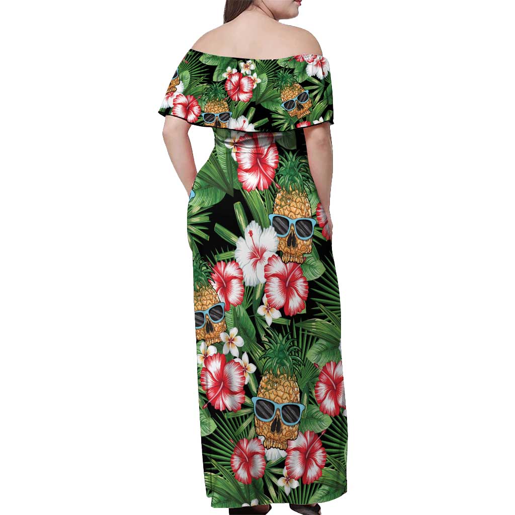 Pineapple Skull Aloha Hawaii Off Shoulder Maxi Dress Summer Vibes Tropical Seamless Pattern - Wonder Print Shop