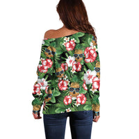 Pineapple Skull Aloha Hawaii Off Shoulder Sweater Summer Vibes Tropical Seamless Pattern - Wonder Print Shop