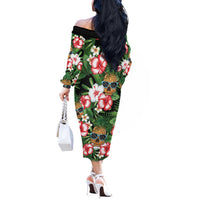 Pineapple Skull Aloha Hawaii Off The Shoulder Long Sleeve Dress Summer Vibes Tropical Seamless Pattern - Wonder Print Shop