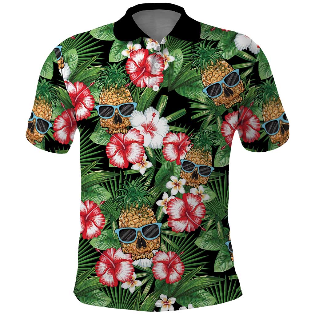 Pineapple Skull Aloha Hawaii Polo Shirt Summer Vibes Tropical Seamless Pattern - Wonder Print Shop