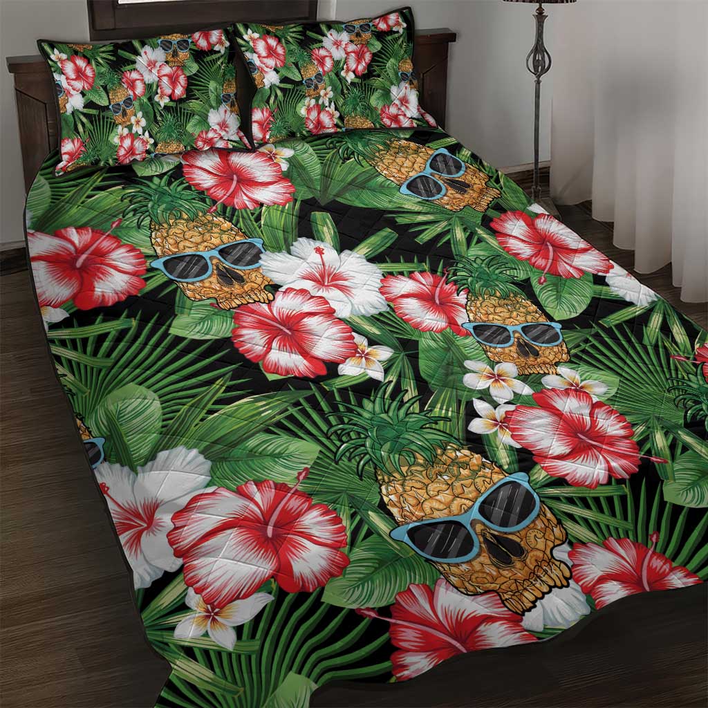 Pineapple Skull Aloha Hawaii Quilt Bed Set Summer Vibes Tropical Seamless Pattern - Wonder Print Shop