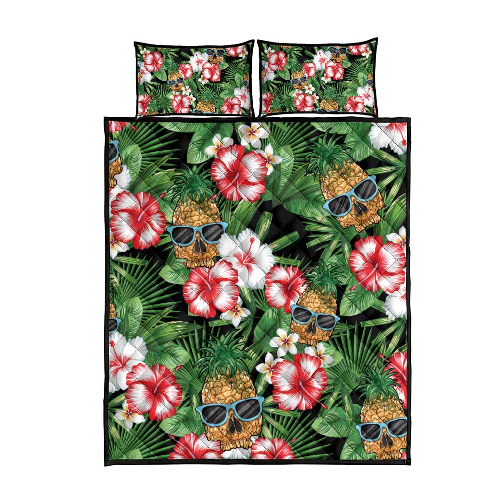 Pineapple Skull Aloha Hawaii Quilt Bed Set Summer Vibes Tropical Seamless Pattern - Wonder Print Shop
