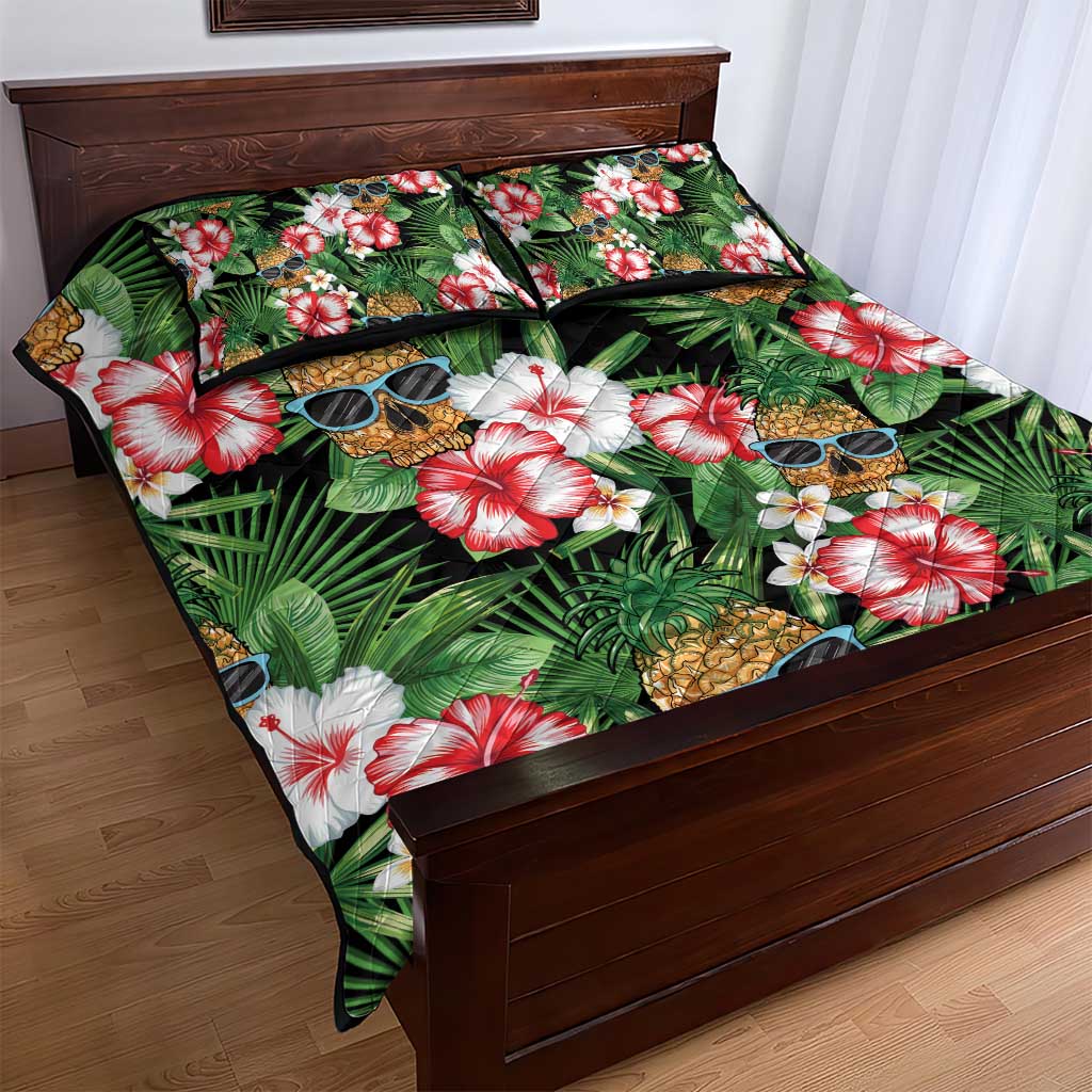 Pineapple Skull Aloha Hawaii Quilt Bed Set Summer Vibes Tropical Seamless Pattern - Wonder Print Shop