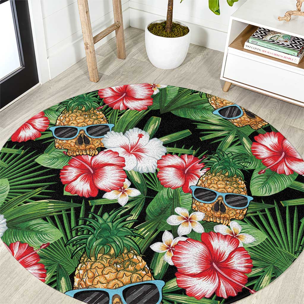 Pineapple Skull Aloha Hawaii Round Carpet Summer Vibes Tropical Seamless Pattern - Wonder Print Shop