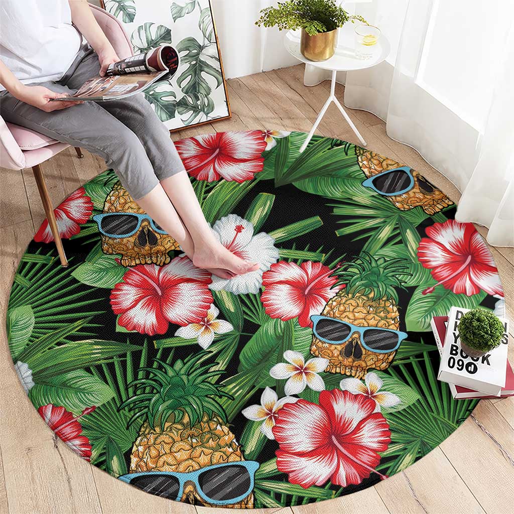 Pineapple Skull Aloha Hawaii Round Carpet Summer Vibes Tropical Seamless Pattern - Wonder Print Shop