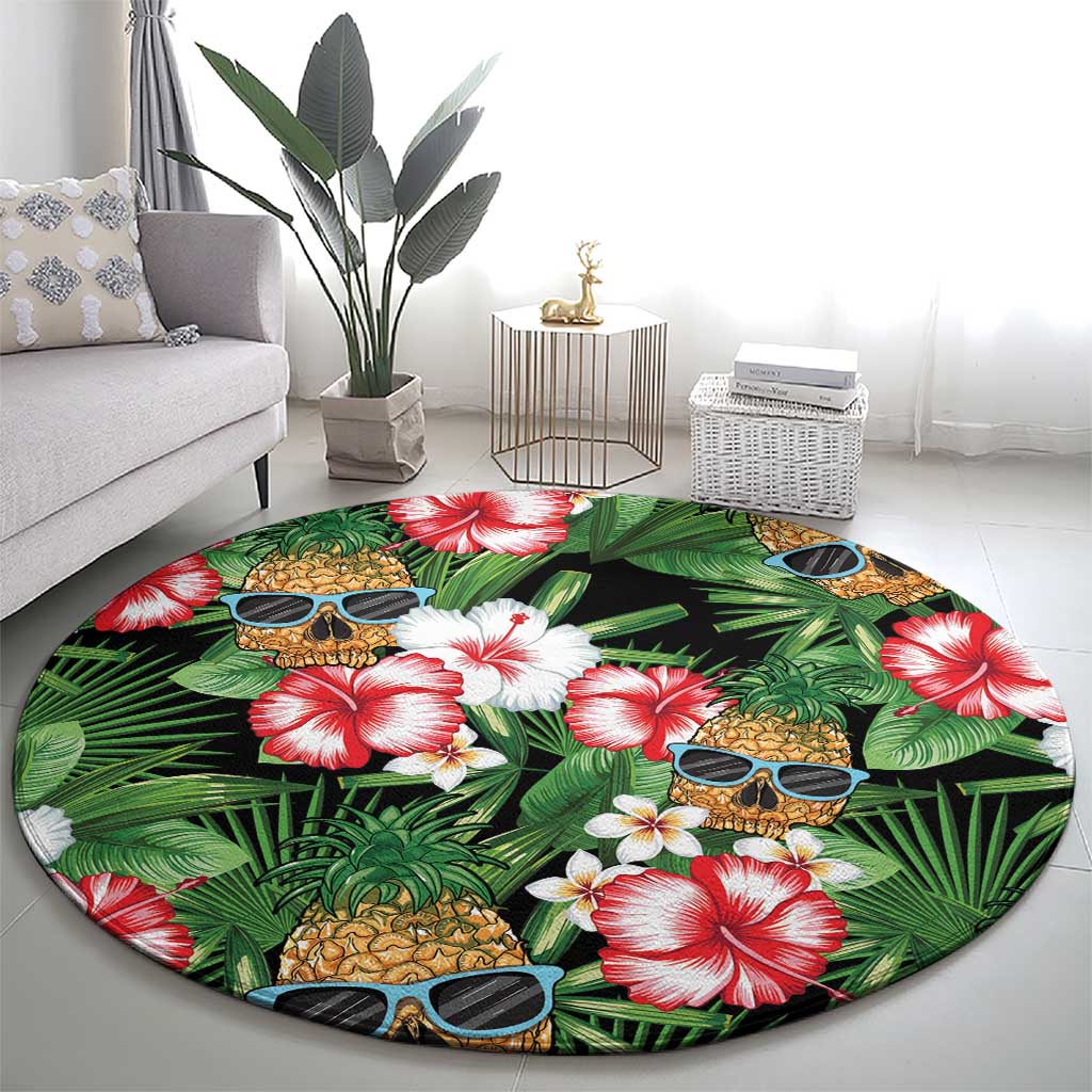 Pineapple Skull Aloha Hawaii Round Carpet Summer Vibes Tropical Seamless Pattern - Wonder Print Shop