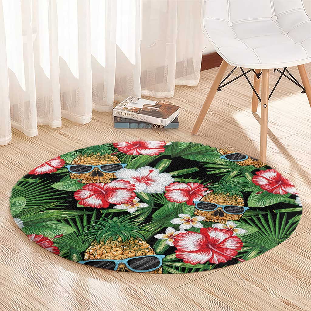 Pineapple Skull Aloha Hawaii Round Carpet Summer Vibes Tropical Seamless Pattern - Wonder Print Shop