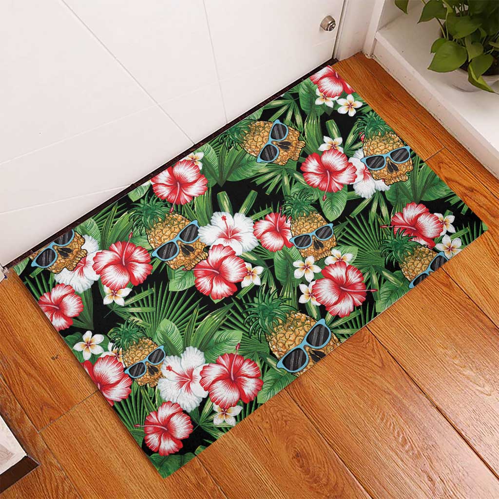 Pineapple Skull Aloha Hawaii Rubber Doormat Summer Vibes Tropical Seamless Pattern - Wonder Print Shop