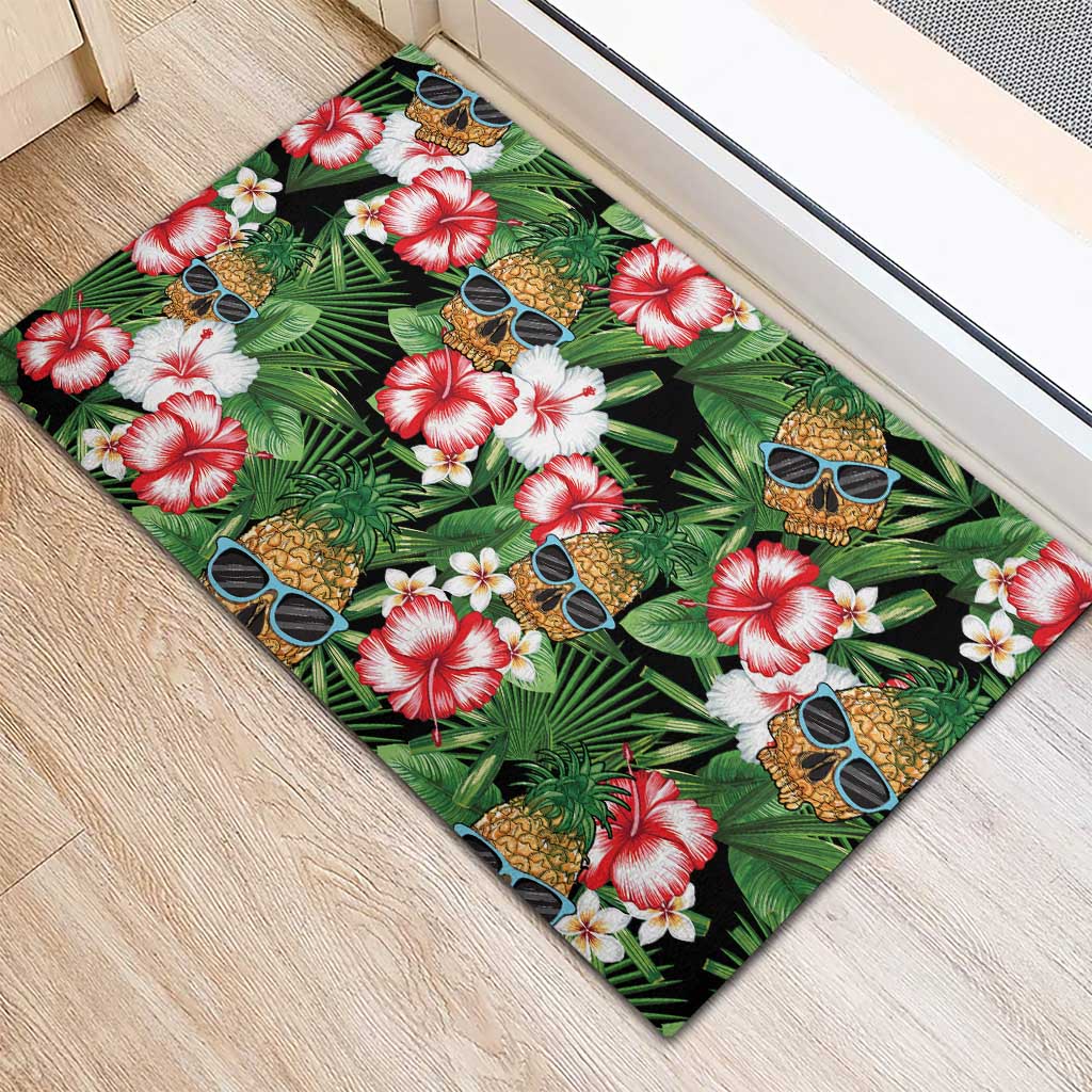 Pineapple Skull Aloha Hawaii Rubber Doormat Summer Vibes Tropical Seamless Pattern - Wonder Print Shop