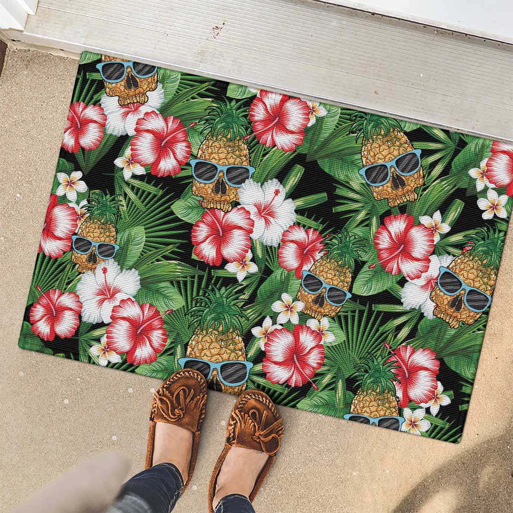 Pineapple Skull Aloha Hawaii Rubber Doormat Summer Vibes Tropical Seamless Pattern - Wonder Print Shop