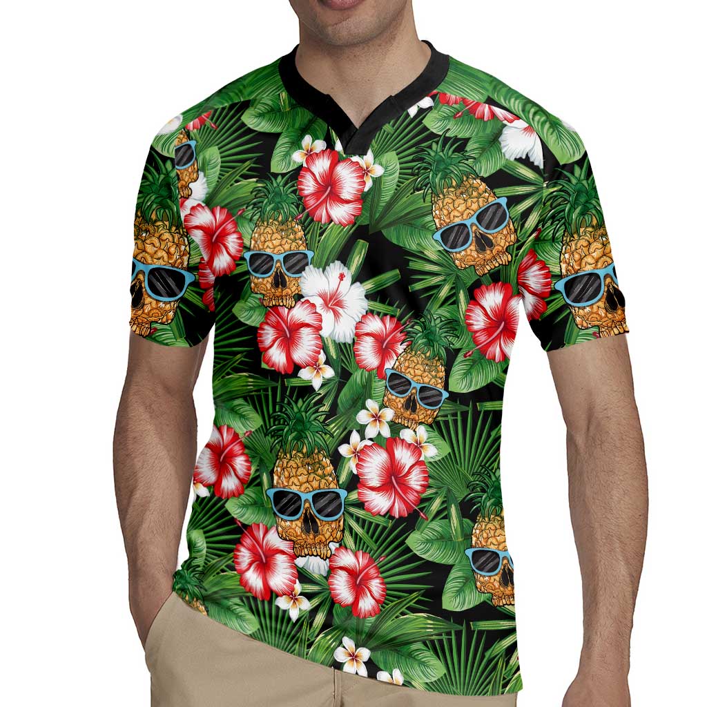 Pineapple Skull Aloha Hawaii Rugby Jersey Summer Vibes Tropical Seamless Pattern - Wonder Print Shop
