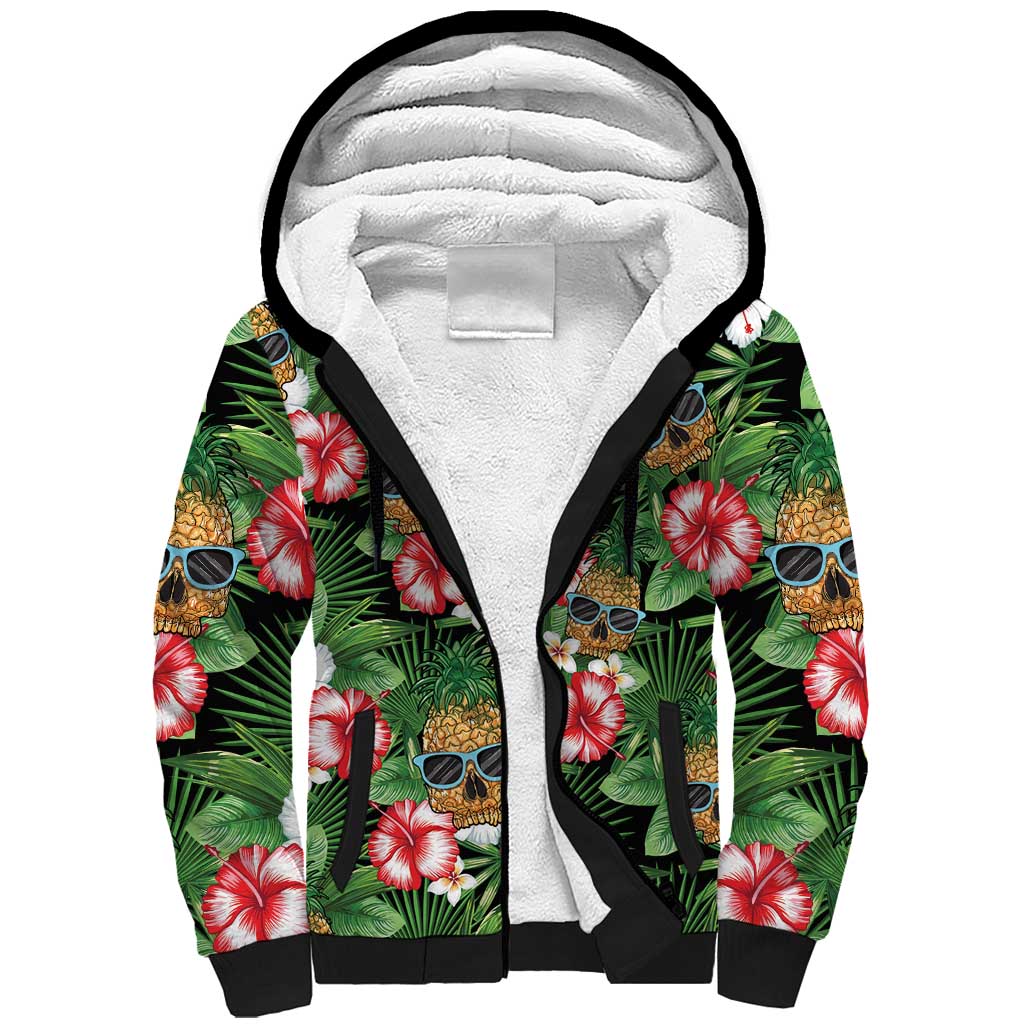 Pineapple Skull Aloha Hawaii Sherpa Hoodie Summer Vibes Tropical Seamless Pattern - Wonder Print Shop