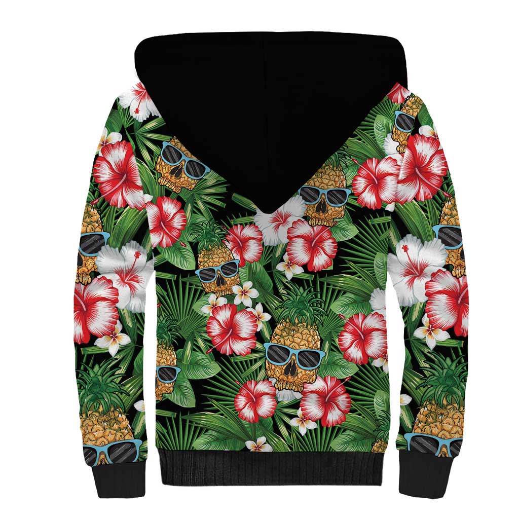Pineapple Skull Aloha Hawaii Sherpa Hoodie Summer Vibes Tropical Seamless Pattern - Wonder Print Shop