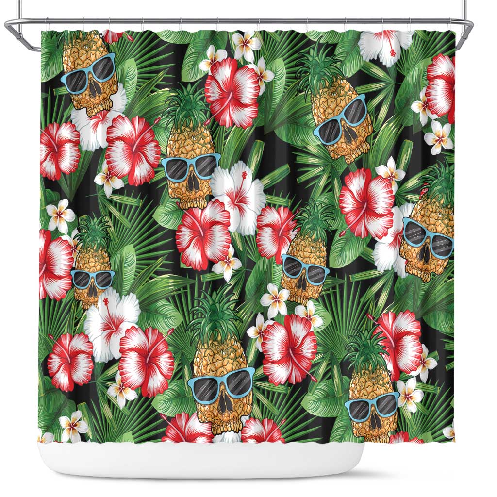 Pineapple Skull Aloha Hawaii Shower Curtain Summer Vibes Tropical Seamless Pattern - Wonder Print Shop