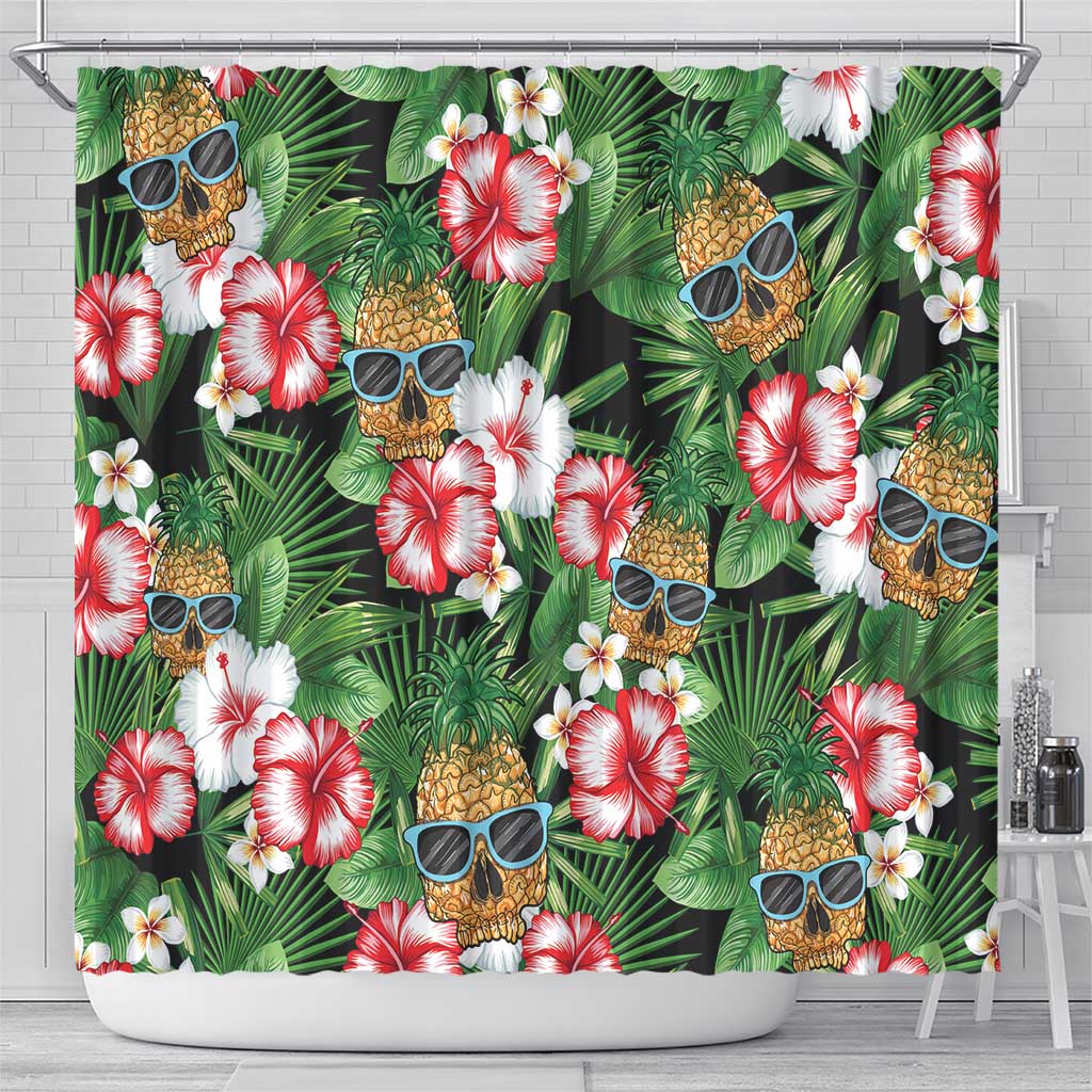 Pineapple Skull Aloha Hawaii Shower Curtain Summer Vibes Tropical Seamless Pattern - Wonder Print Shop