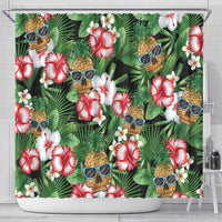 Pineapple Skull Aloha Hawaii Shower Curtain Summer Vibes Tropical Seamless Pattern - Wonder Print Shop