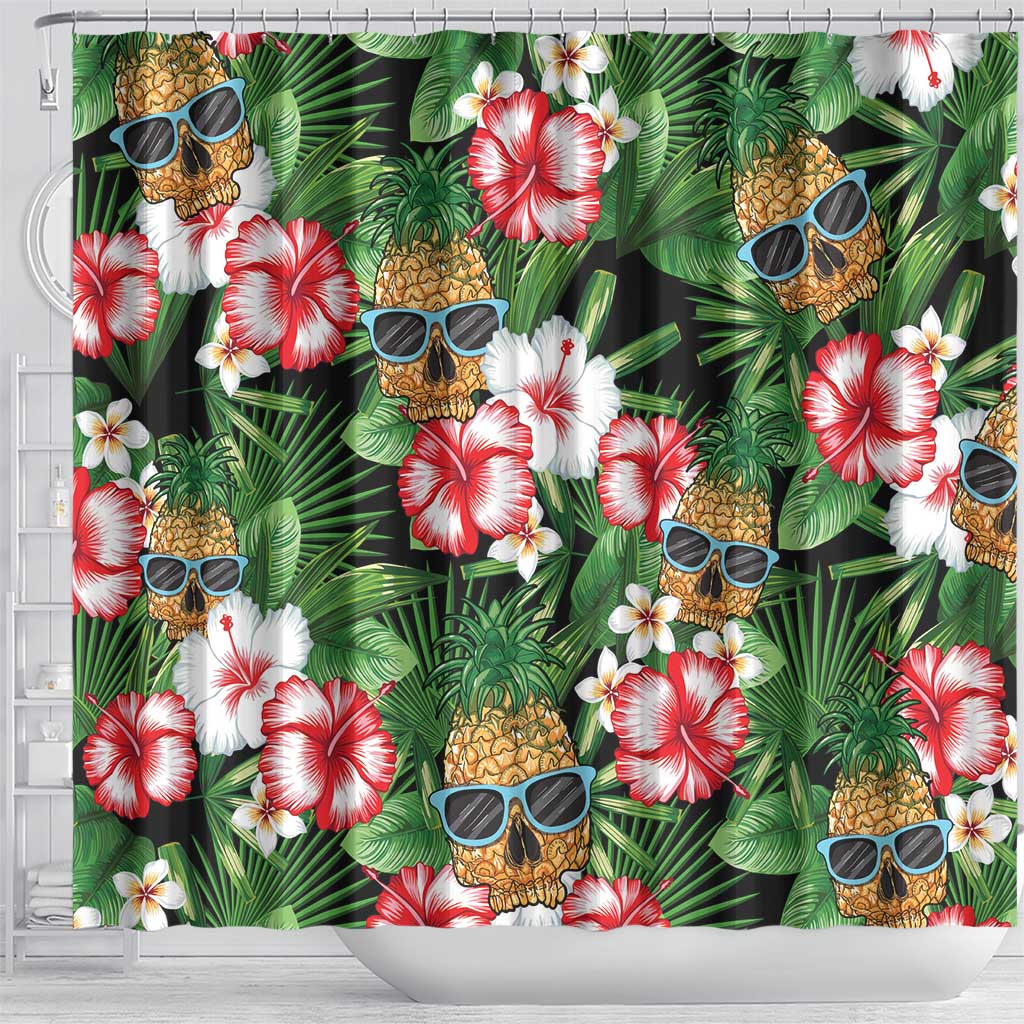Pineapple Skull Aloha Hawaii Shower Curtain Summer Vibes Tropical Seamless Pattern - Wonder Print Shop