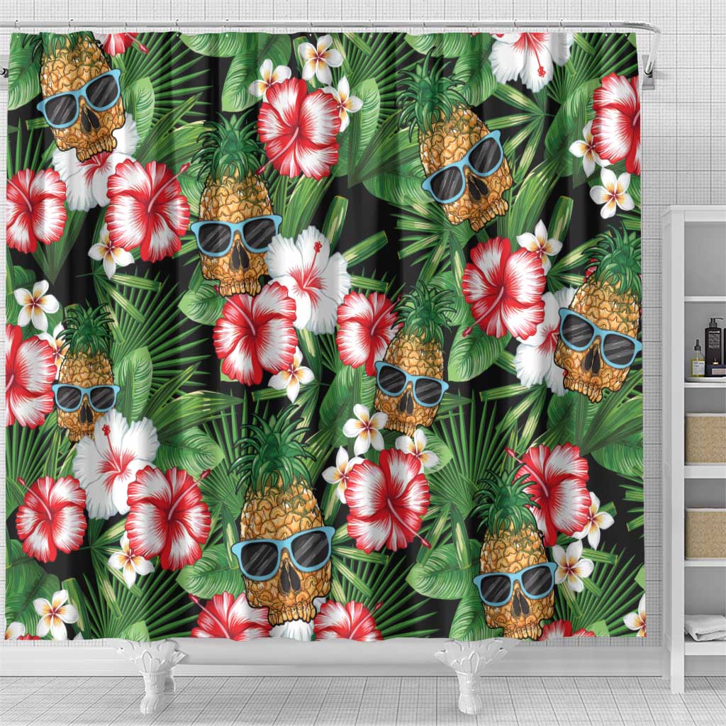 Pineapple Skull Aloha Hawaii Shower Curtain Summer Vibes Tropical Seamless Pattern - Wonder Print Shop