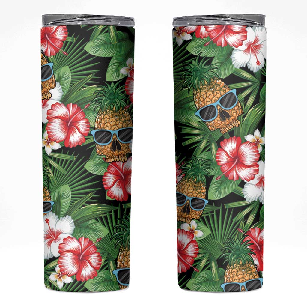 Pineapple Skull Aloha Hawaii Skinny Tumbler Summer Vibes Tropical Seamless Pattern - Wonder Print Shop