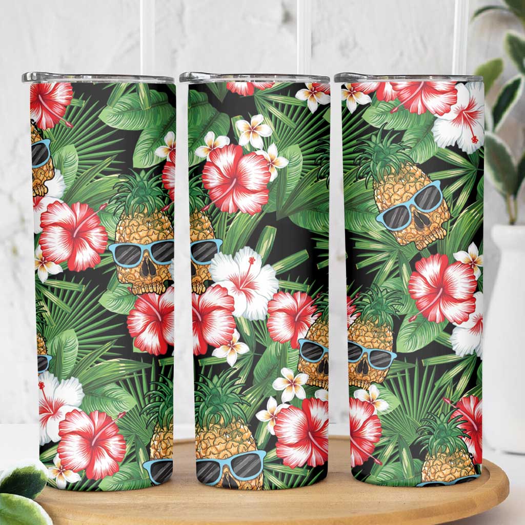 Pineapple Skull Aloha Hawaii Skinny Tumbler Summer Vibes Tropical Seamless Pattern - Wonder Print Shop