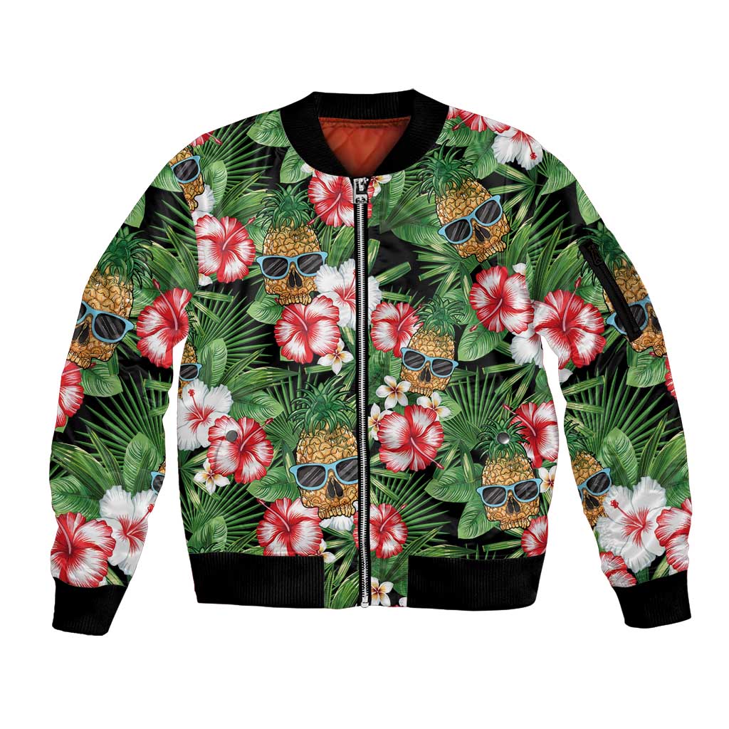 Pineapple Skull Aloha Hawaii Sleeve Zip Bomber Jacket Summer Vibes Tropical Seamless Pattern - Wonder Print Shop