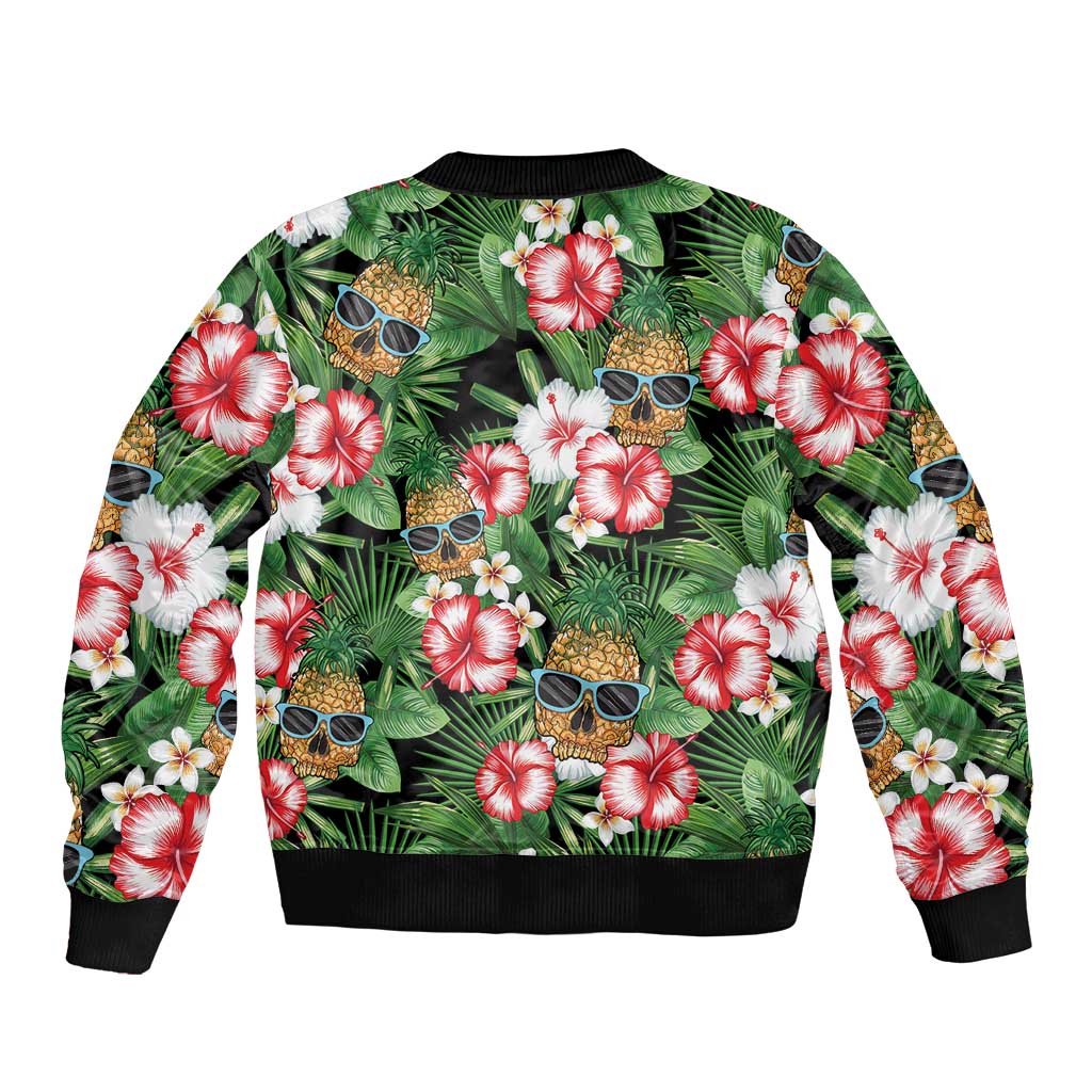 Pineapple Skull Aloha Hawaii Sleeve Zip Bomber Jacket Summer Vibes Tropical Seamless Pattern - Wonder Print Shop