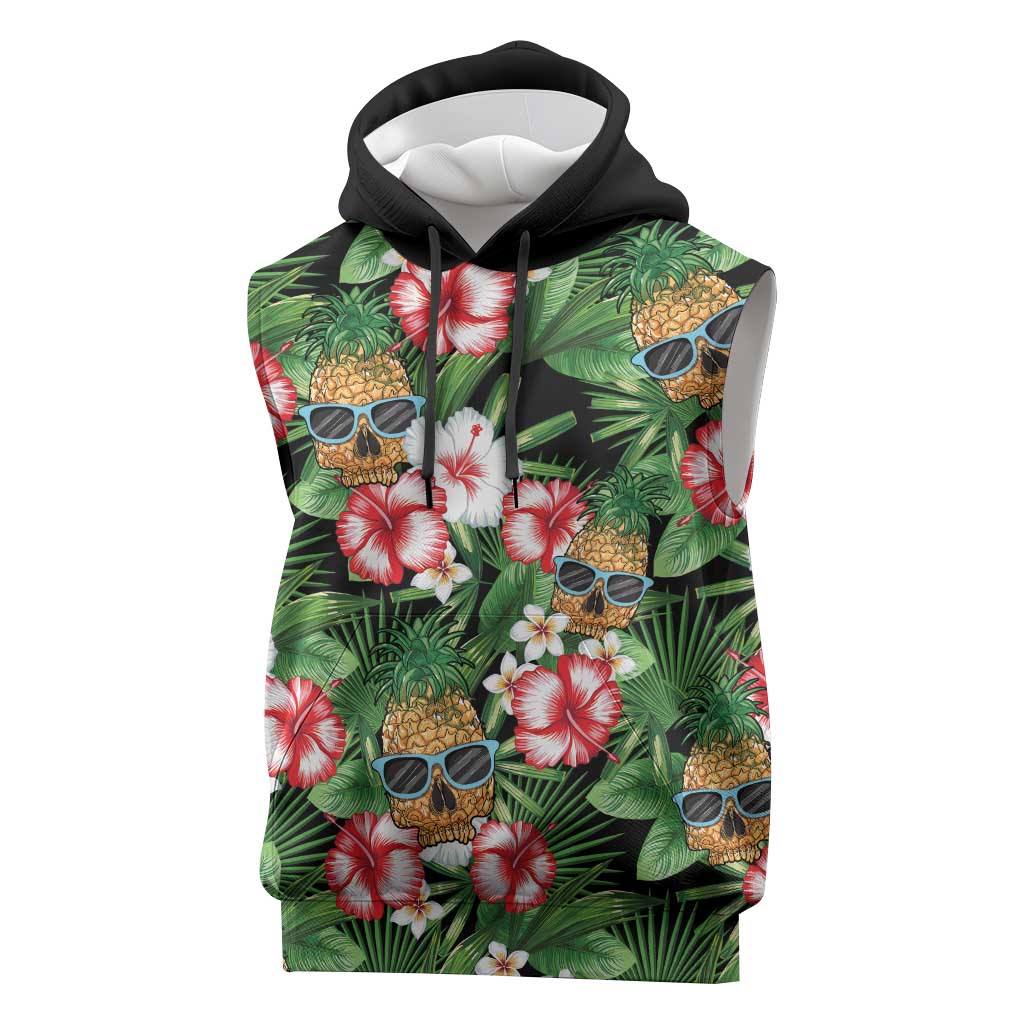 Pineapple Skull Aloha Hawaii Sleeveless Hoodie Summer Vibes Tropical Seamless Pattern - Wonder Print Shop