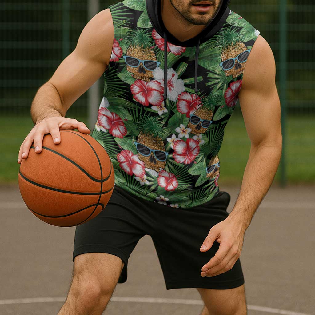 Pineapple Skull Aloha Hawaii Sleeveless Hoodie Summer Vibes Tropical Seamless Pattern - Wonder Print Shop