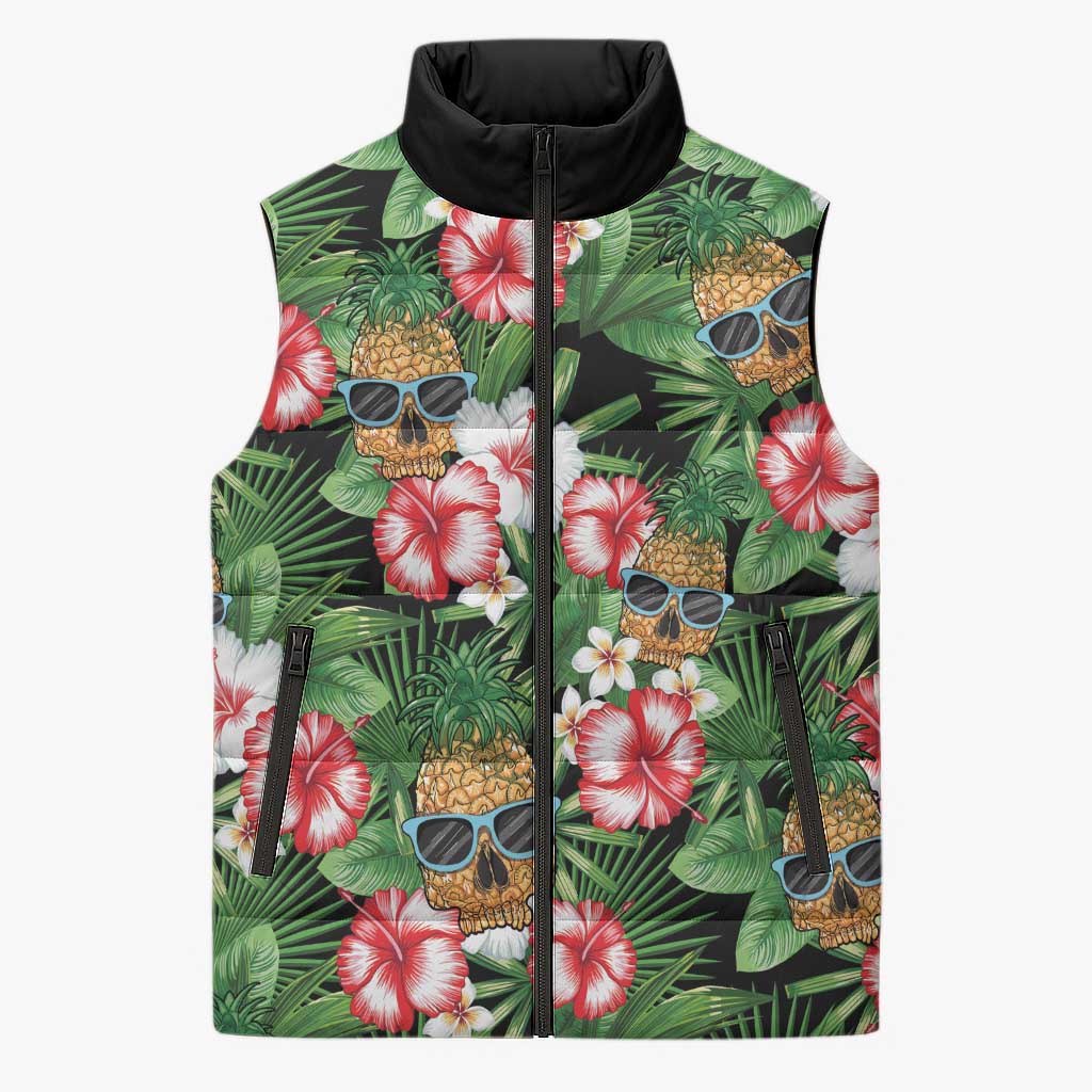 Pineapple Skull Aloha Hawaii Sleeveless Puffer Jacket Summer Vibes Tropical Seamless Pattern - Wonder Print Shop