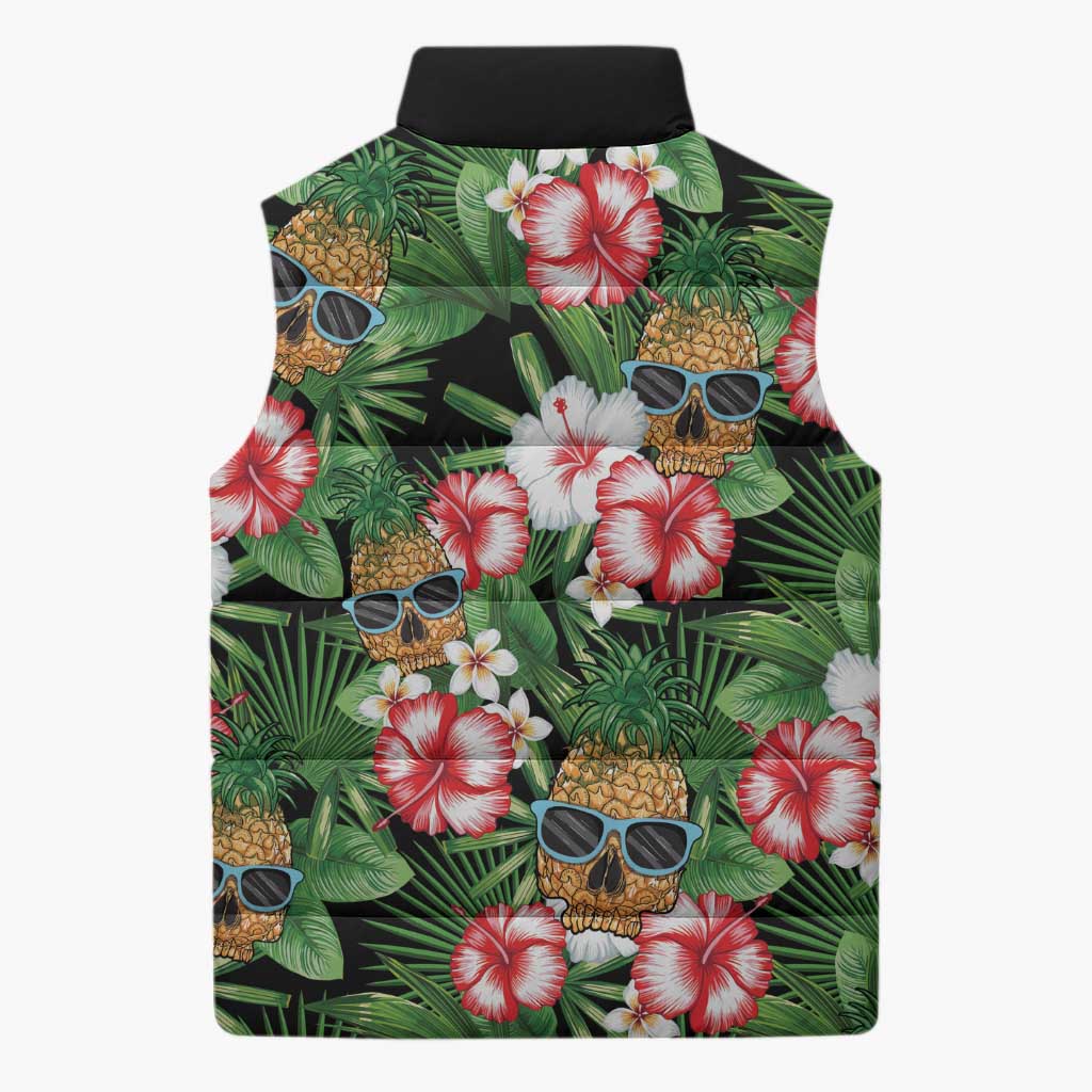 Pineapple Skull Aloha Hawaii Sleeveless Puffer Jacket Summer Vibes Tropical Seamless Pattern - Wonder Print Shop