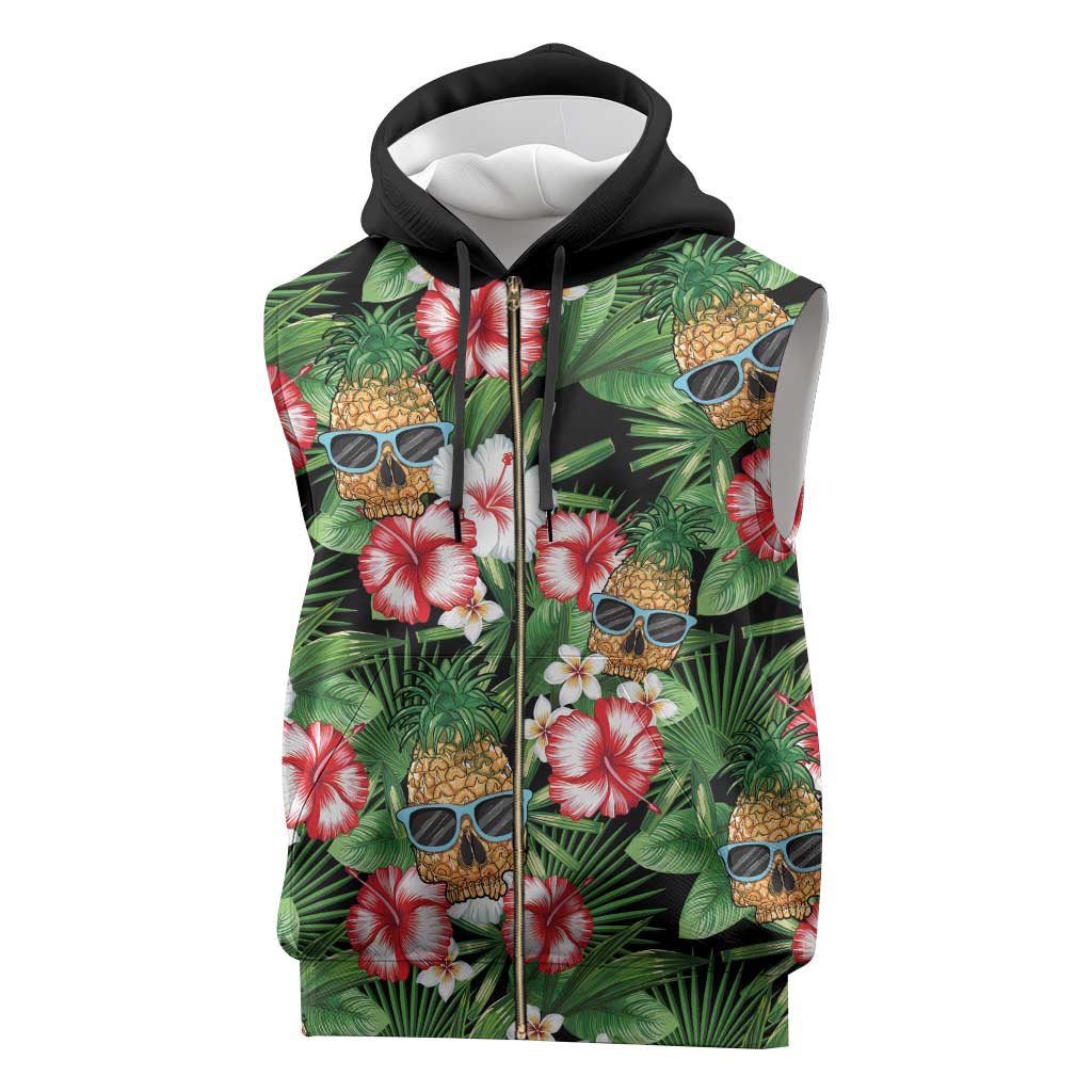 Pineapple Skull Aloha Hawaii Sleeveless Zip Hoodie Summer Vibes Tropical Seamless Pattern - Wonder Print Shop
