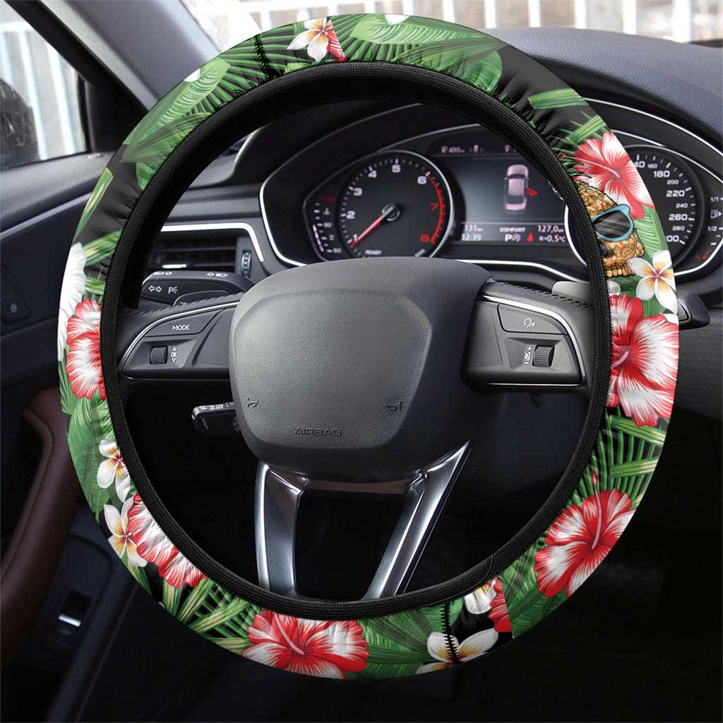 Pineapple Skull Aloha Hawaii Steering Wheel Cover Summer Vibes Tropical Seamless Pattern - Wonder Print Shop