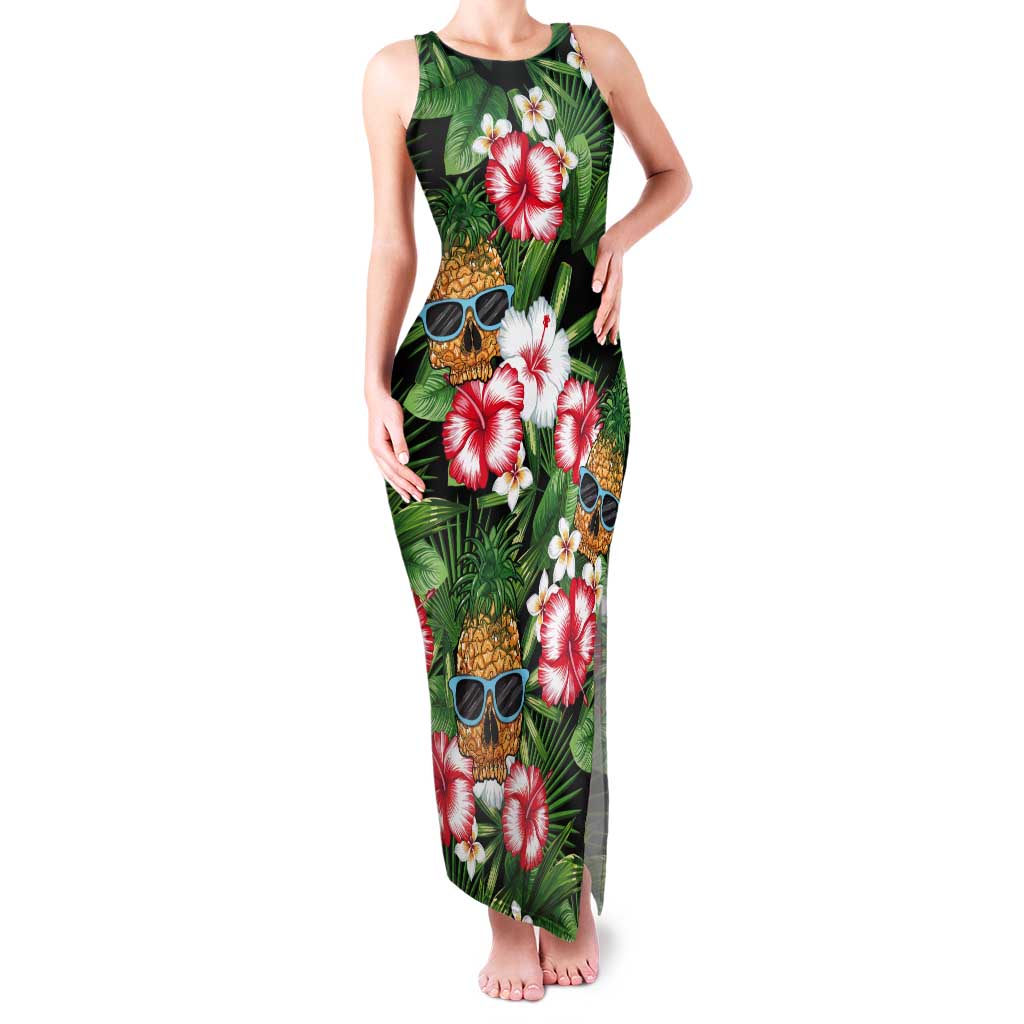 Pineapple Skull Aloha Hawaii Tank Maxi Dress Summer Vibes Tropical Seamless Pattern - Wonder Print Shop