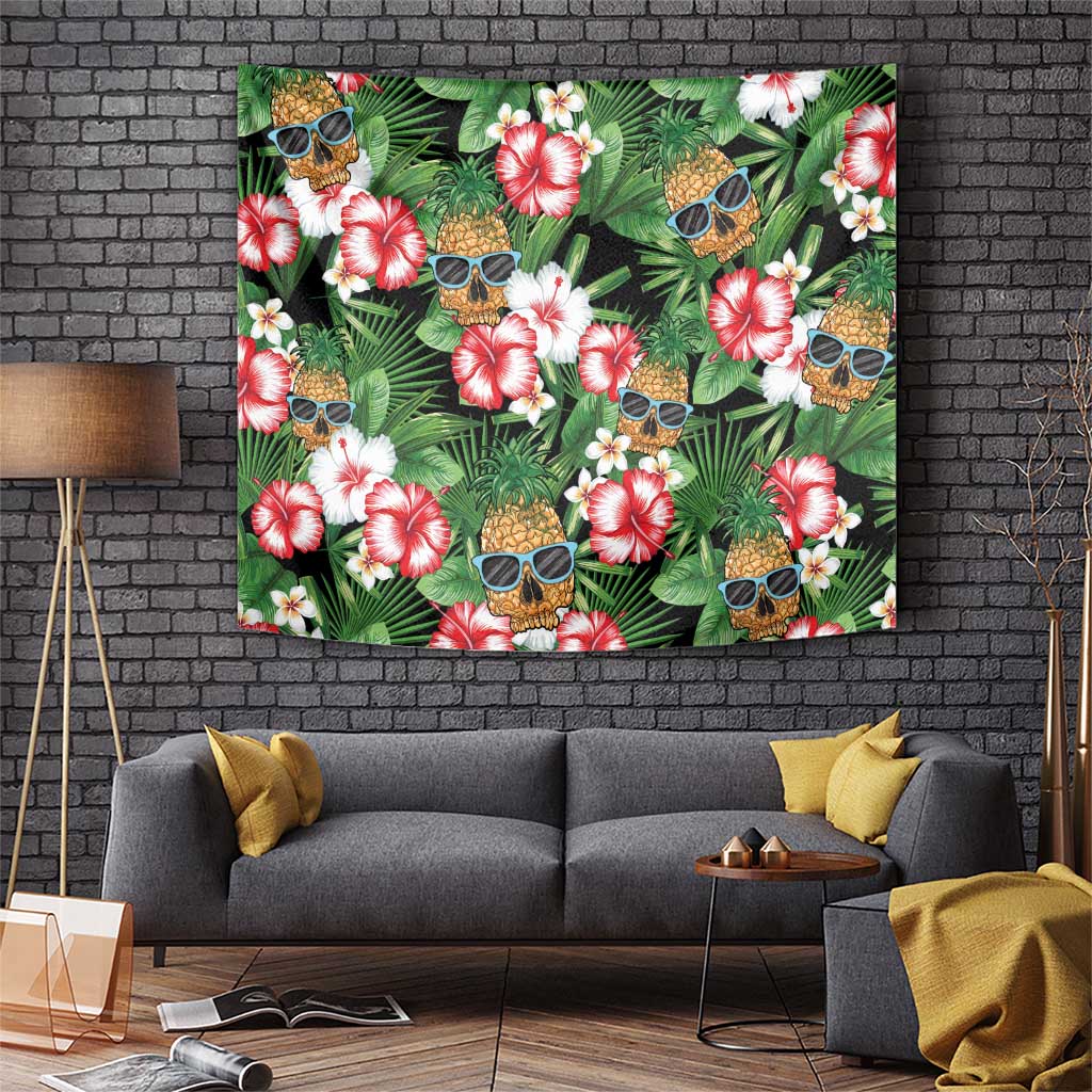 Pineapple Skull Aloha Hawaii Tapestry Summer Vibes Tropical Seamless Pattern - Wonder Print Shop