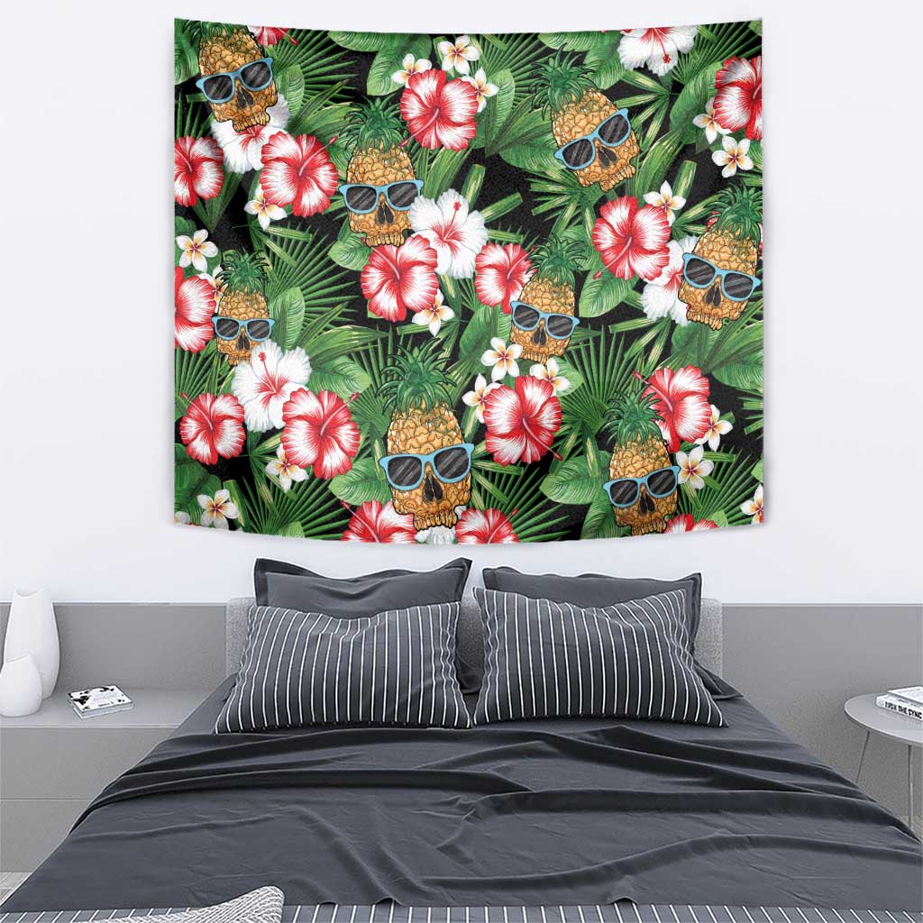 Pineapple Skull Aloha Hawaii Tapestry Summer Vibes Tropical Seamless Pattern - Wonder Print Shop