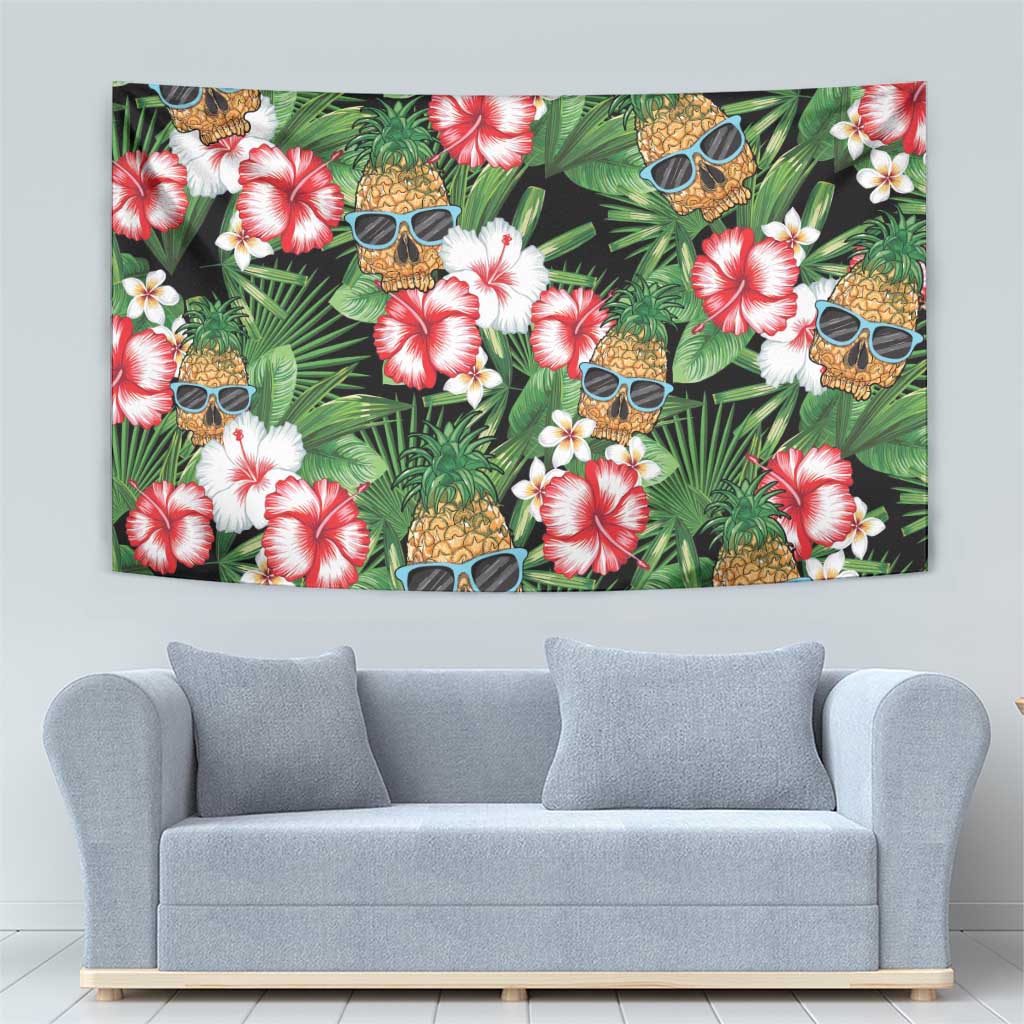 Pineapple Skull Aloha Hawaii Tapestry Summer Vibes Tropical Seamless Pattern - Wonder Print Shop