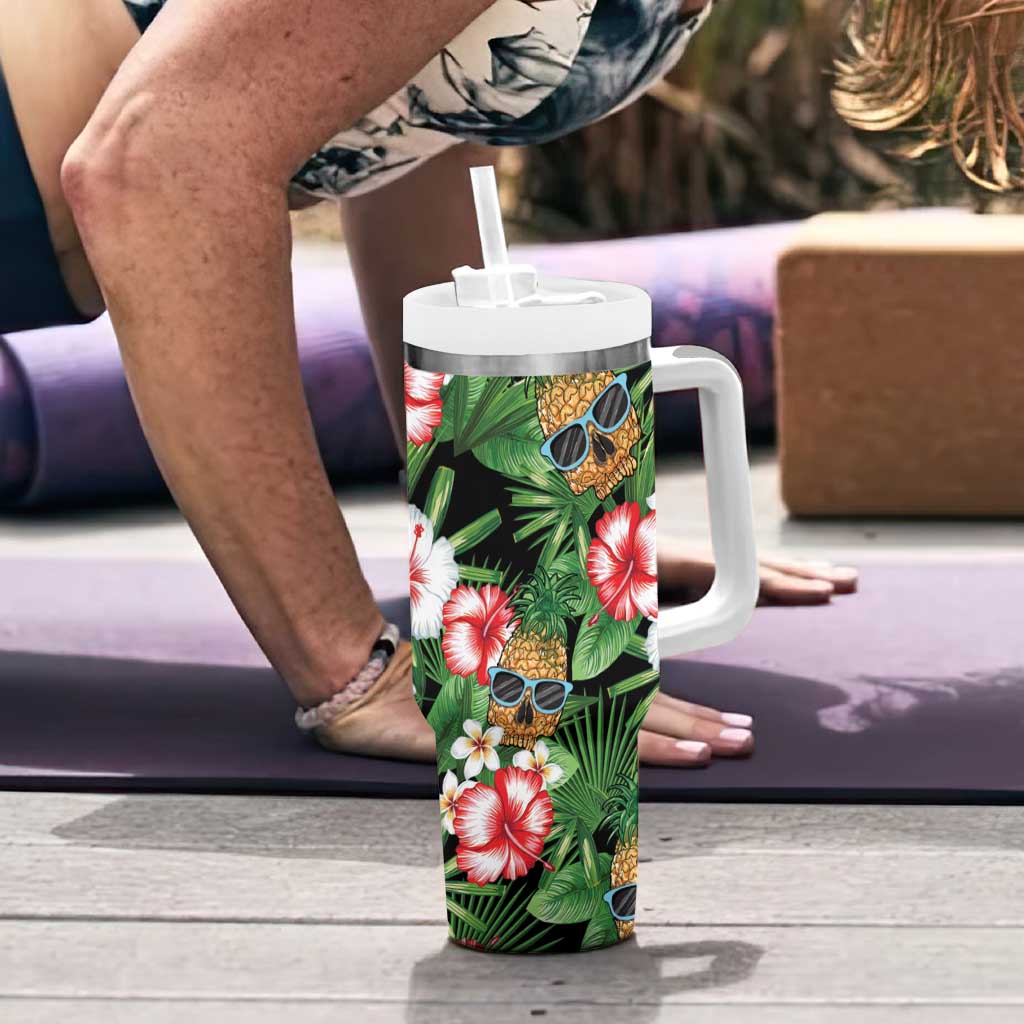 Pineapple Skull Aloha Hawaii Tumbler With Handle Summer Vibes Tropical Seamless Pattern - Wonder Print Shop