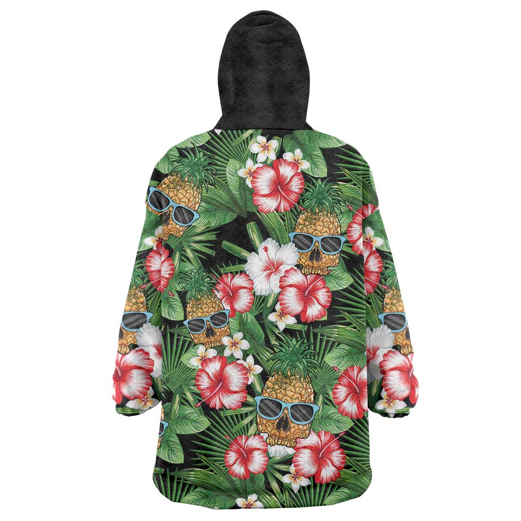 Pineapple Skull Aloha Hawaii Wearable Blanket Hoodie Summer Vibes Tropical Seamless Pattern - Wonder Print Shop