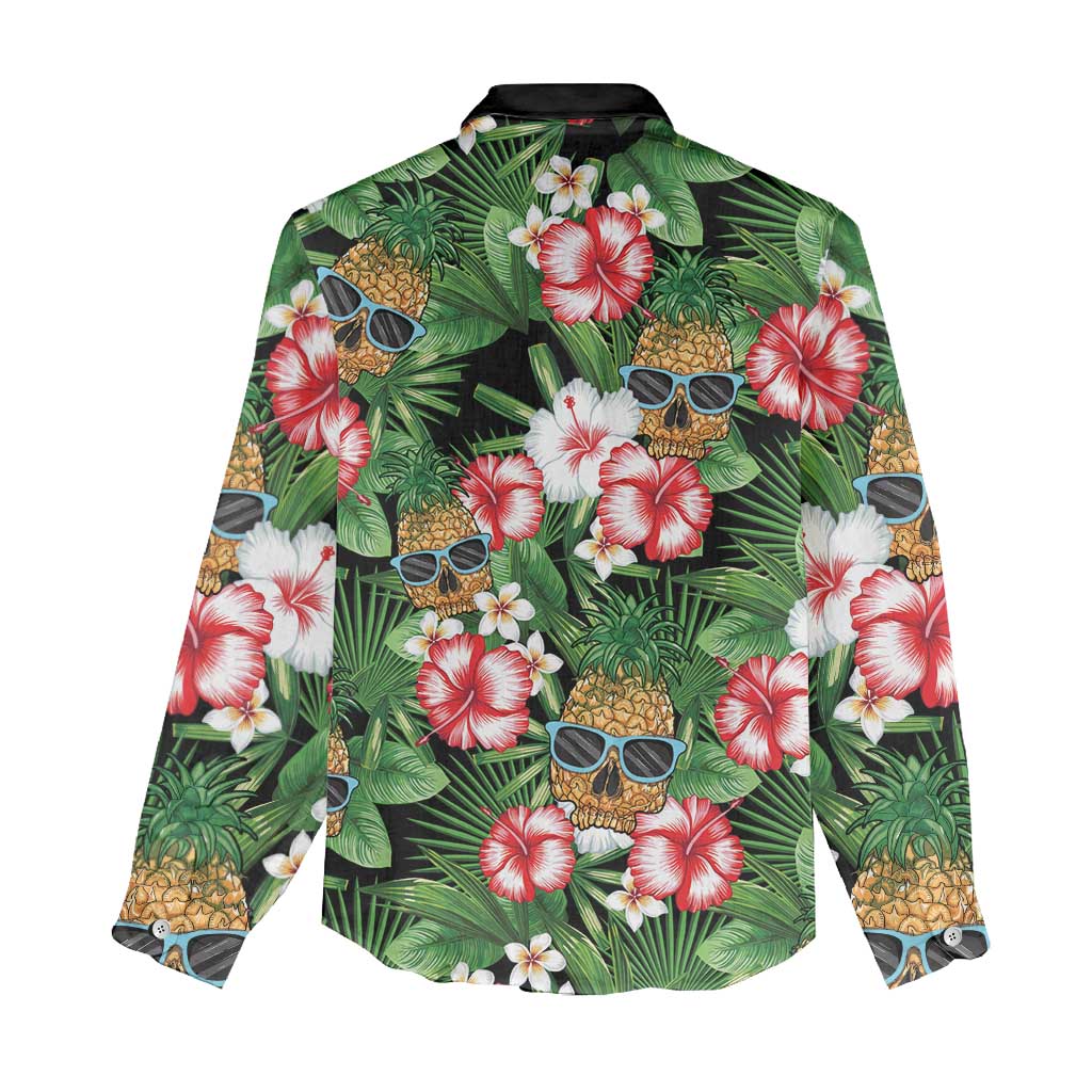 Pineapple Skull Aloha Hawaii Women Casual Shirt Summer Vibes Tropical Seamless Pattern - Wonder Print Shop