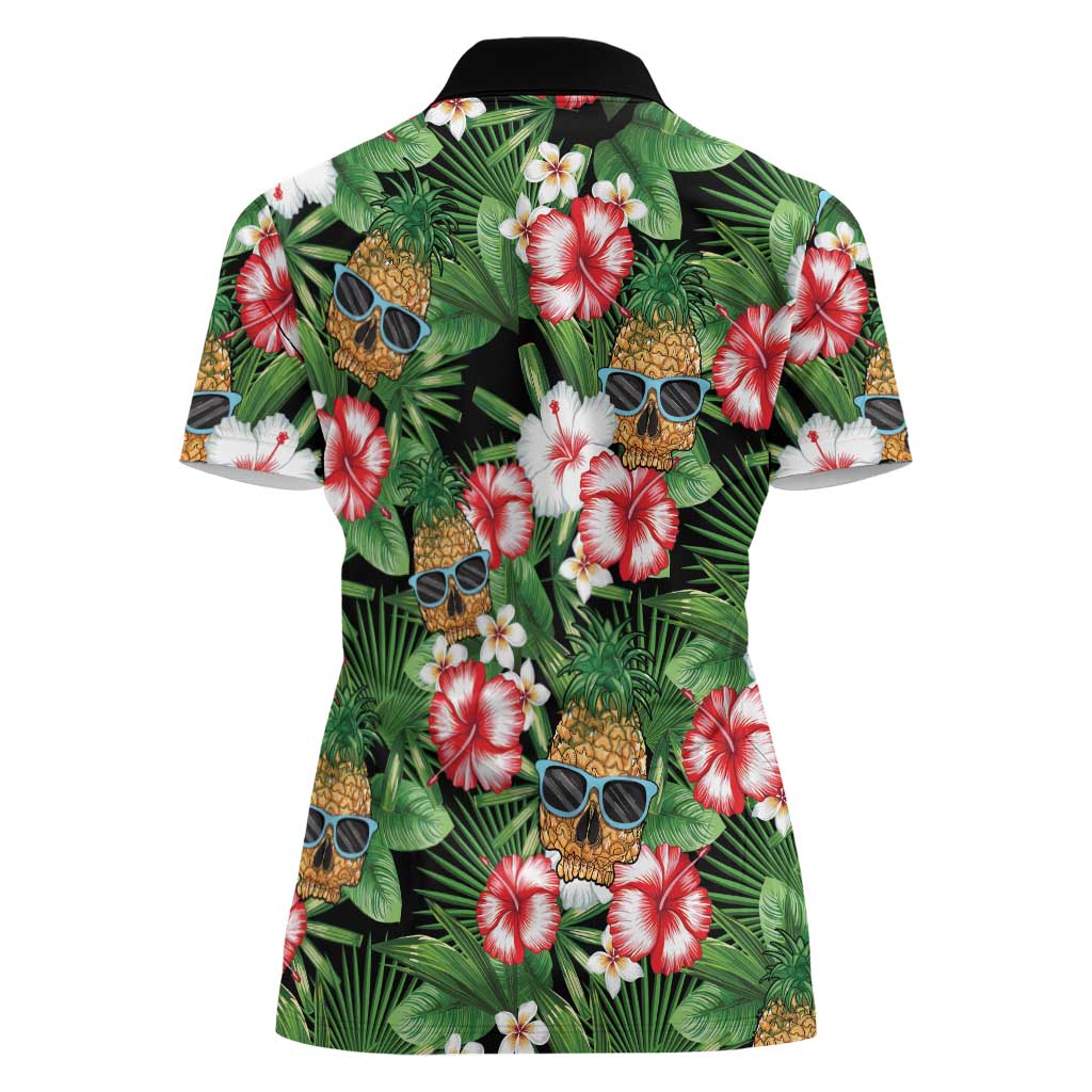 Pineapple Skull Aloha Hawaii Women Polo Shirt Summer Vibes Tropical Seamless Pattern - Wonder Print Shop