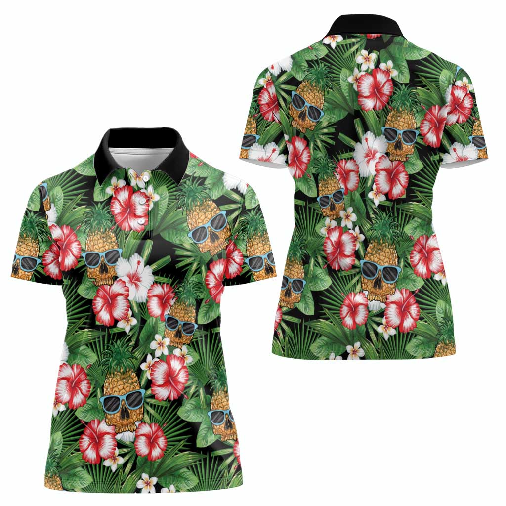 Pineapple Skull Aloha Hawaii Women Polo Shirt Summer Vibes Tropical Seamless Pattern - Wonder Print Shop