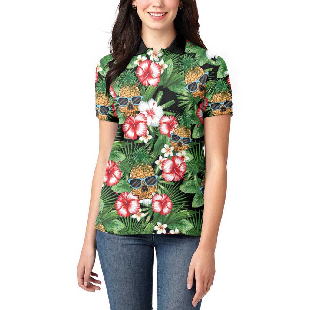 Pineapple Skull Aloha Hawaii Women Polo Shirt Summer Vibes Tropical Seamless Pattern - Wonder Print Shop