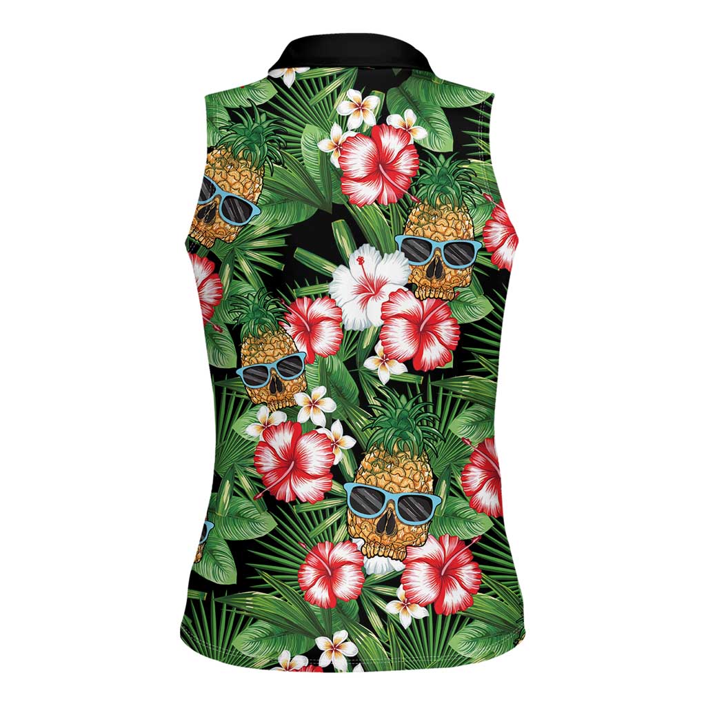 Pineapple Skull Aloha Hawaii Women Sleeveless Polo Shirt Summer Vibes Tropical Seamless Pattern - Wonder Print Shop