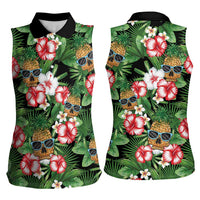 Pineapple Skull Aloha Hawaii Women Sleeveless Polo Shirt Summer Vibes Tropical Seamless Pattern - Wonder Print Shop