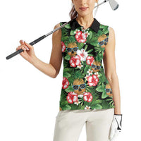 Pineapple Skull Aloha Hawaii Women Sleeveless Polo Shirt Summer Vibes Tropical Seamless Pattern - Wonder Print Shop