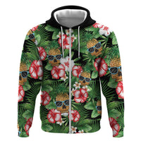 Pineapple Skull Aloha Hawaii Zip Hoodie Summer Vibes Tropical Seamless Pattern - Wonder Print Shop